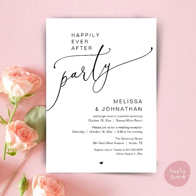 Happily Ever After Party Romance Wedding Reception Invitation (Happily Ever After Party Romance Wedding Reception Invitation card in black and white)