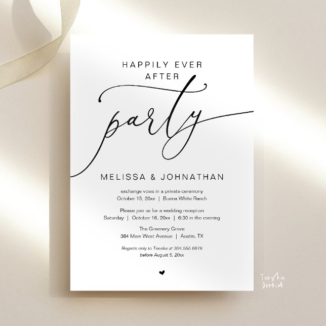 Happily Ever After Party Romance Wedding Reception Invitation (Happily Ever After Party Romance Wedding Reception Invitation card in black and white)