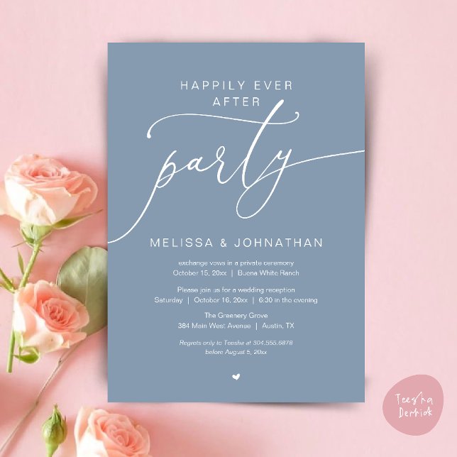 Happily Ever After Party Romance Wedding Reception Invitation (Happily Ever After Party Romance Wedding Reception Invitation card in dusty blue)