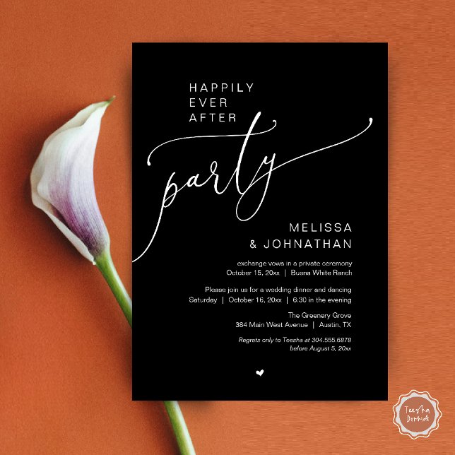 Happily Ever After Party Romantic Wedding Dinner Invitation (Happily Ever After Party Romantic Wedding Dinner Invitation Card in White and Black)