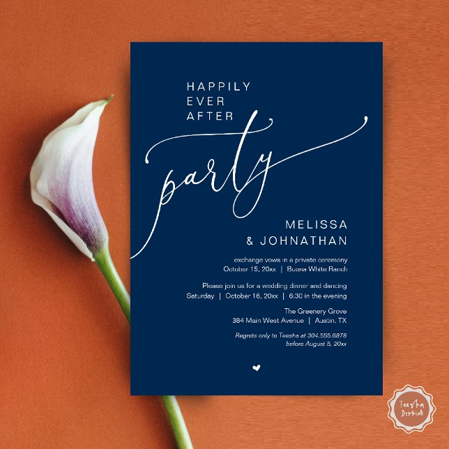 Happily Ever After Party Romantic Wedding Dinner Invitation (Happily Ever After Party Romantic Wedding Dinner Invitation Card in Navy Blue)