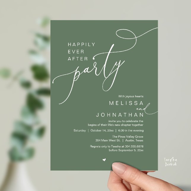Happily Ever After Party, Romantic Wedding Dinner Invitation (Happily Ever After Party, Romantic Wedding Reception Dinner Invitation Card in Sage Green)