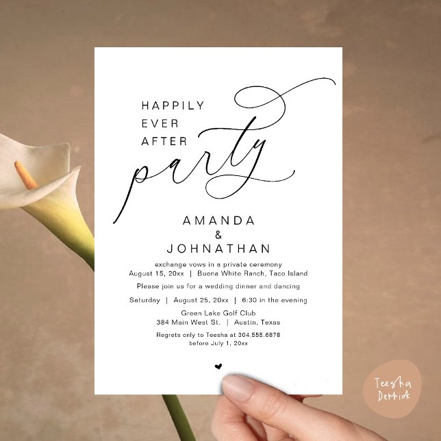 Happily Ever After Party, Romantic Wedding Dinner Invitation (Happily Ever After Party, Modern Romantic Wedding Dinner Invitation Card, PDF, White Black)