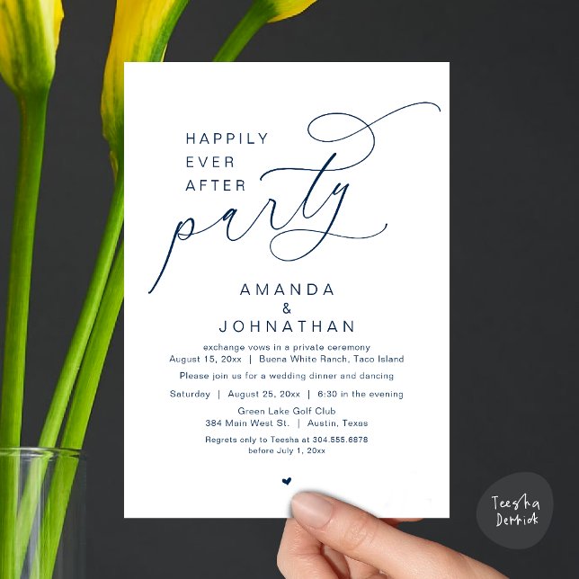 Happily Ever After Party, Romantic Wedding Dinner Invitation (Happily Ever After Party, Modern Romantic Wedding Dinner Invitation Card, PDF, Navy Blue)