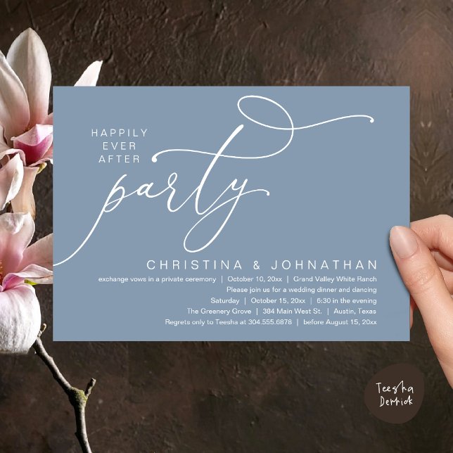 Happily Ever After Party, Romantic Wedding Dinner Invitation (Happily Ever After Party, Romantic Modern Elopement Dinner Dancing Invites Card PDF Dusty Blue)