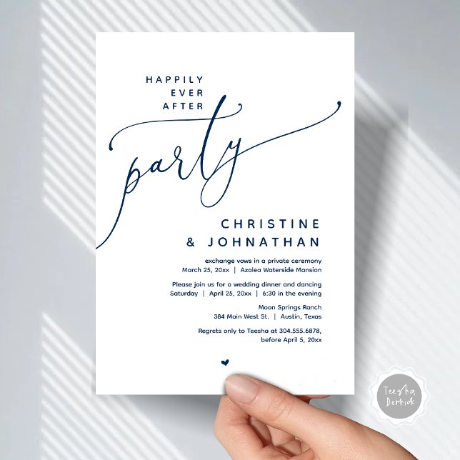 Happily Ever After Party, Romantic Wedding Dinner Invitation (Romantic Happily Ever After Party, Modern Wedding Dinner Invitation Card, PDF, Classy Navy Blue)