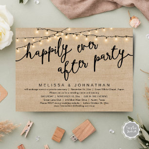 Happily Ever After Party, Rustic Wedding Dinner Invitation
