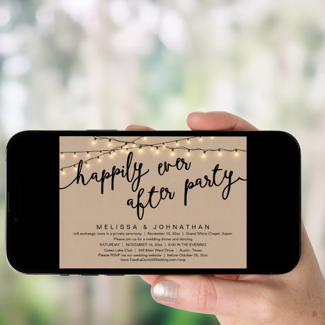 Happily Ever After Party, Rustic Wedding Dinner Invitation (Front Digital)