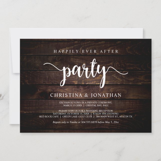 Happily Ever After party,  Rustic Wood, Elopement Invitation (Front)