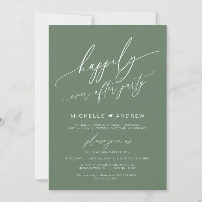 Happily Ever After Party, Sage, Wedding Elopement Invitation | Zazzle