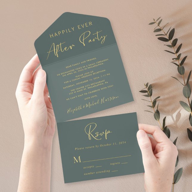 Happily Ever After Party Sage Wedding Reception All In One Invitation (Creator Uploaded)