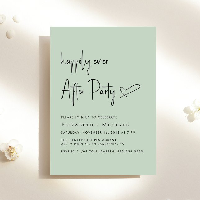 Happily Ever After Party Sage Wedding Reception Invitation (An chic Happily Ever After Party invitation for your wedding celebration)
