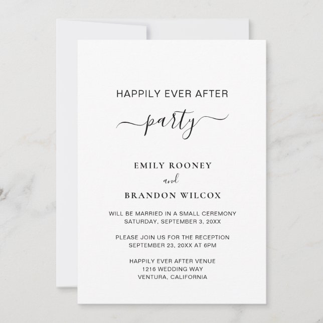 Happily Ever After Party Simple Wedding Reception Invitation (Front)