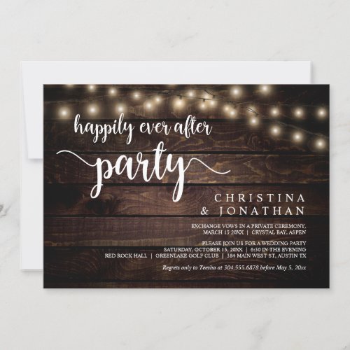 Happily Ever After party  String Ligh Elopement  Invitation