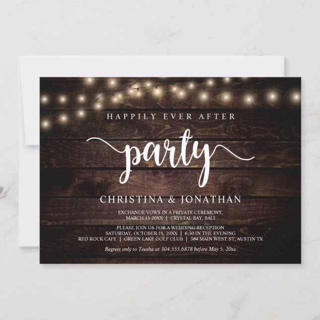 Happily Ever After party,  String Ligh, Elopement Invitation (Front)