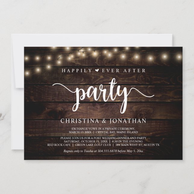 Happily Ever After party,  String Ligh, Elopement  Invitation (Front)