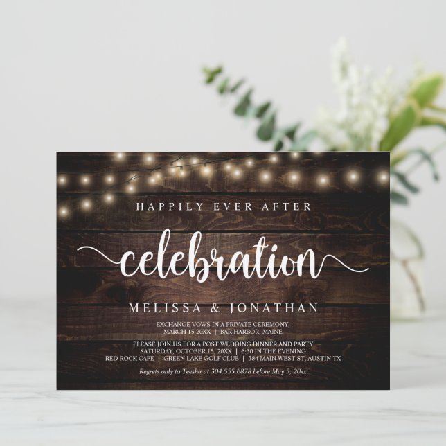 Happily Ever After Party, String Light, Elopement  Invitation (Standing Front)