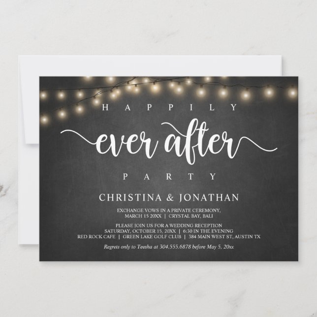 Happily Ever After party,  String Light, Elopement Invitation (Front)