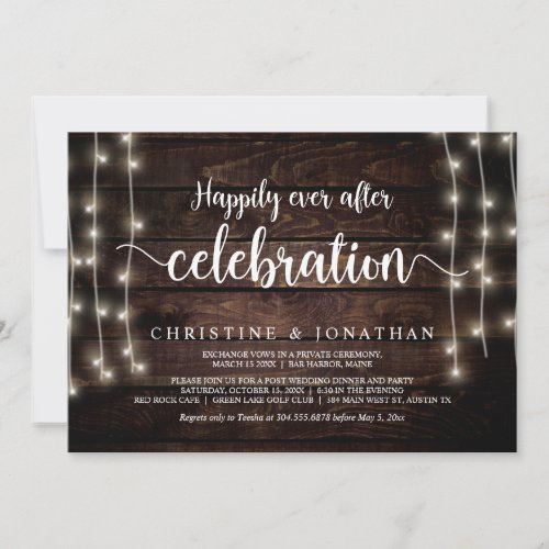 Happily Ever After Party String Light Elopement  Invitation