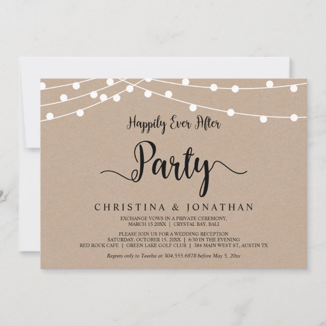 Happily Ever After party,  String Lights Elopement Invitation (Front)