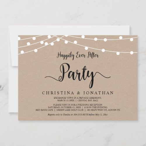 Happily Ever After party  String Lights Elopement Invitation
