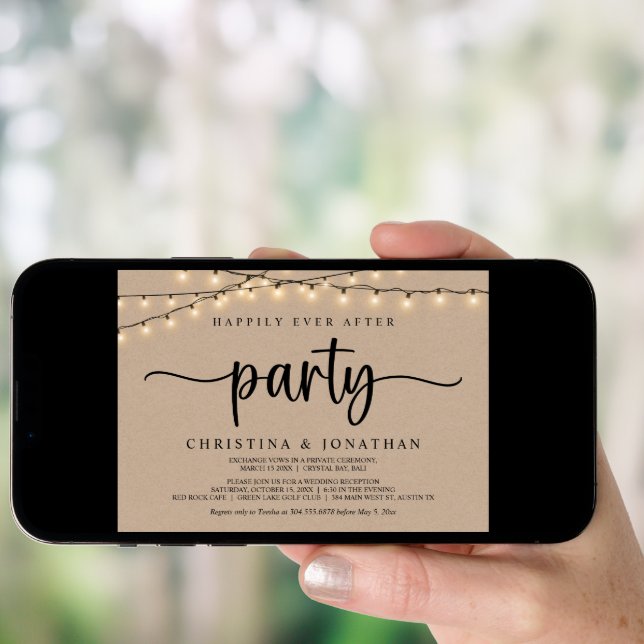 Happily Ever After party,  String Lights Elopement Invitation (Front Digital)