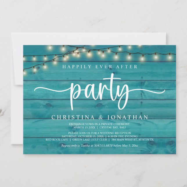 Happily Ever After party,  String Lights Elopement Invitation (Front)