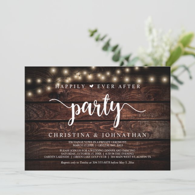 Happily Ever After party, String Lights, Elopement Invitation (Standing Front)