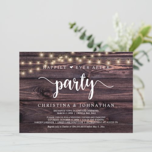 Happily Ever After party String Lights Elopement Invitation