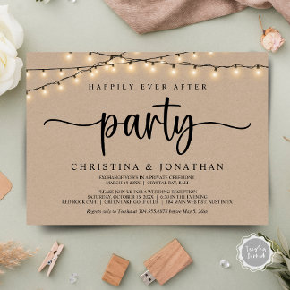 Happily Ever After party, String Lights Elopement Invitation