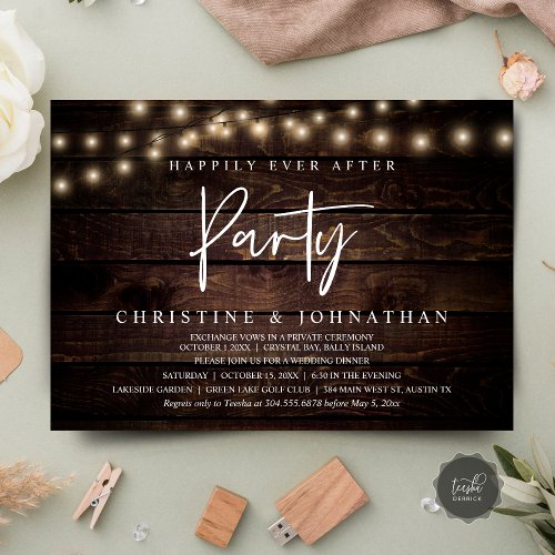 Happily Ever After party  String Lights Elopement Invitation