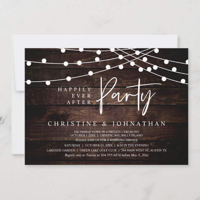 Happily Ever After party,  String Lights Elopement Invitation (Front)