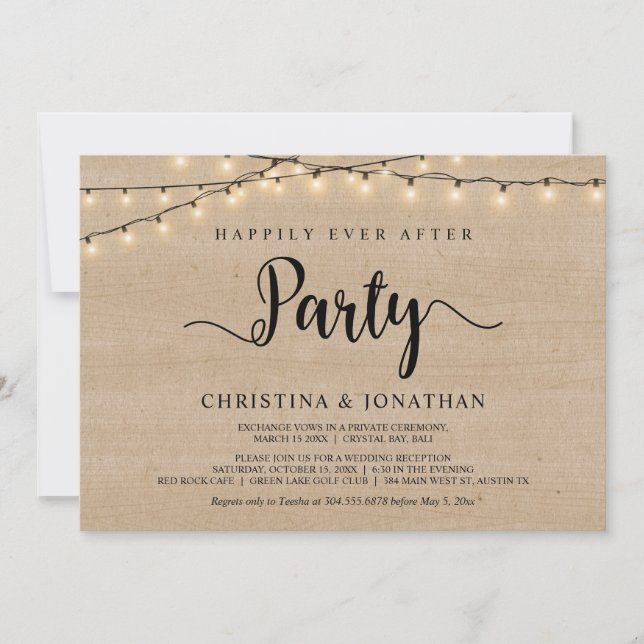 Happily Ever After party,  String Lights Elopement Invitation (Front)