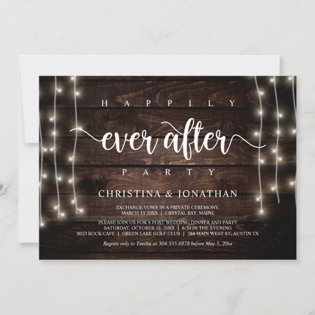 Happily Ever After party,  String Lights Elopement Invitation (Front)