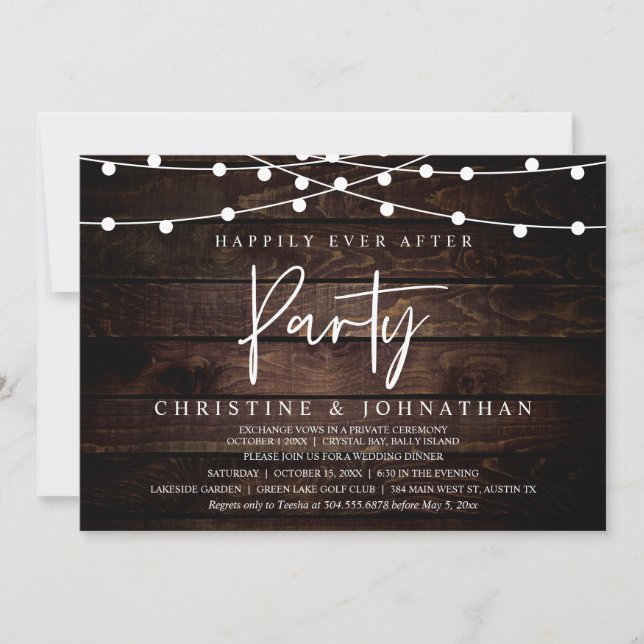 Happily Ever After party,  String Lights Elopement Invitation (Front)