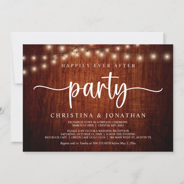 Happily Ever After party,  String Lights Elopement Invitation (Front)