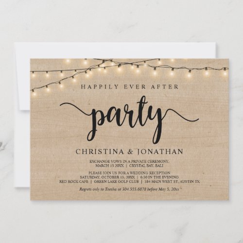 Happily Ever After party  String Lights Elopement Invitation