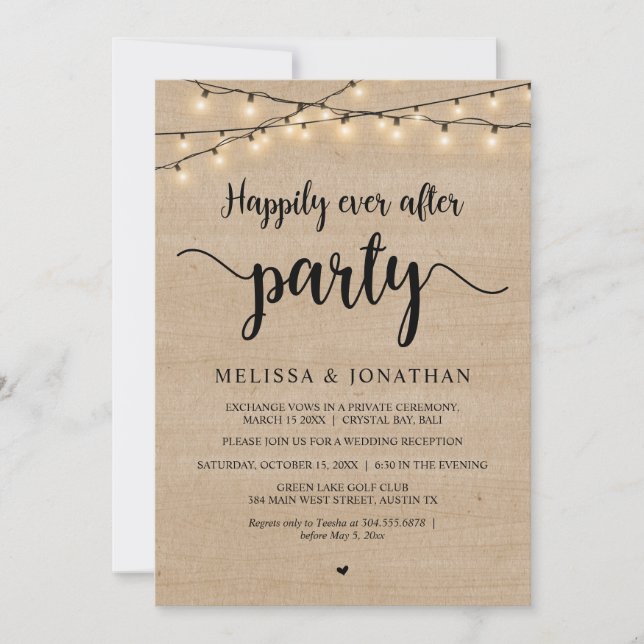 Happily Ever After Party,  String Lights Reception Invitation (Front)