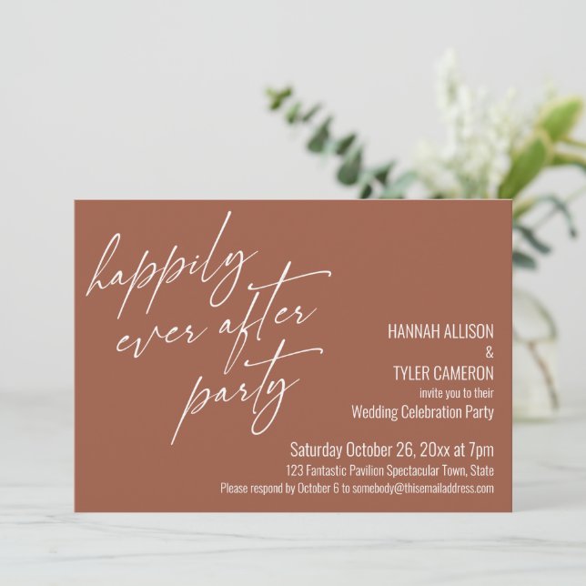 Happily Ever After Party Terracotta Reception Invitation (Standing Front)