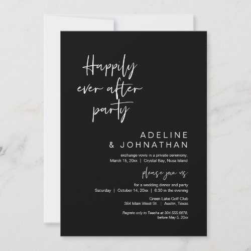 Happily Ever After Party Wedding Dinner Black Invitation