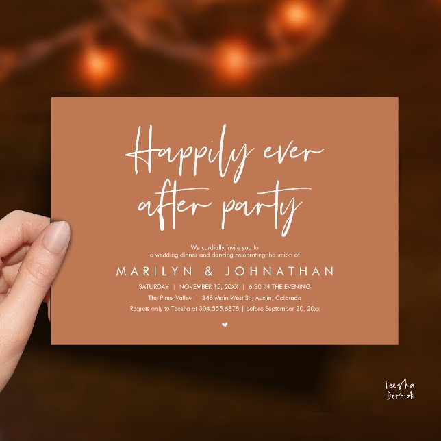 Happily Ever After Party, Wedding Dinner Dancing Invitation (Happily Ever After Party, Wedding Dinner Dancing Invitation Card in Terracotta Brown)