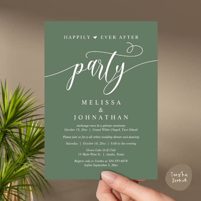 Happily Ever After Party, Wedding Dinner Dancing Invitation (Happily Ever After Dinner, Wedding Party Dancing Invitation Card PDF Modern Rustic Greenery Sage)
