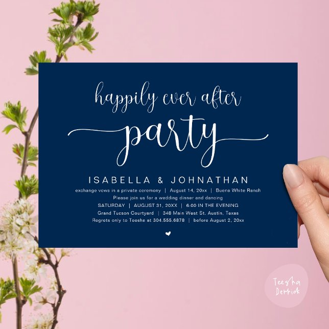 Happily Ever After Party, Wedding Dinner Dancing Invitation (Happily Ever After Party, Wedding Dinner Dancing Invitation Card, PDF, Modern Navy Blue)