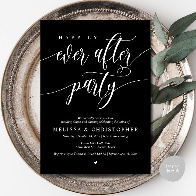 Happily Ever After Party, Wedding Dinner Dancing Invitation (Happily Ever After Party, Wedding Dinner and Dancing Invitation Card, PDF, in Classy Black)