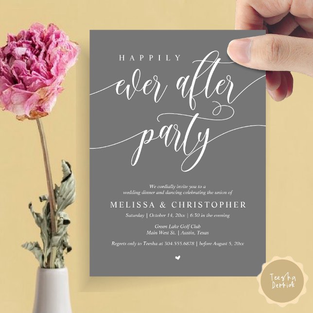 Happily Ever After Party, Wedding Dinner Dancing Invitation (Happily Ever After Party, Wedding Dinner and Dancing Invitation Card, PDF, in Dark Grey)