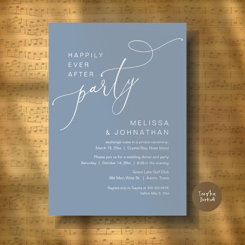 Happily Ever After Party Wedding Dinner Dusty Blue Invitation