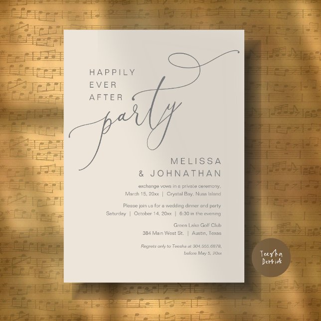 Happily Ever After Party Wedding Dinner Grey Cream Invitation (Happily Ever After Party, Romantic Wedding Dinner and Dancing Invitation Card, PDF, in Cream Grey)