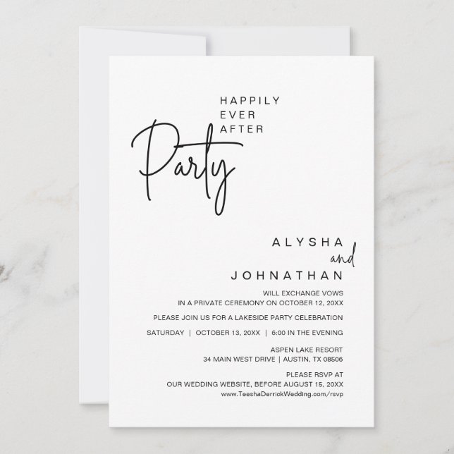 Happily Ever After Party, Wedding Dinner Invitation (Front)