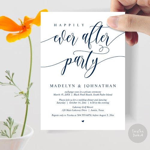 Happily Ever After Party Wedding Dinner Navy Blue Invitation