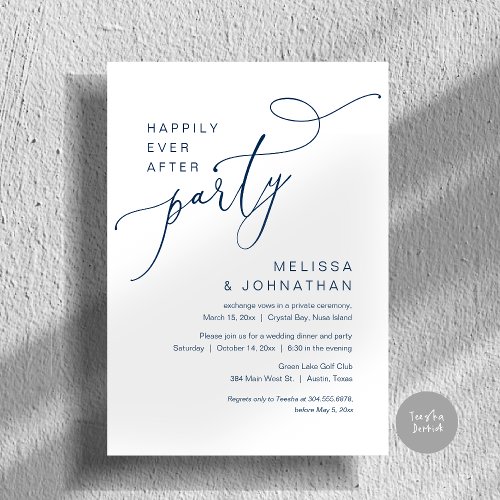 Happily Ever After Party Wedding Dinner Navy Invitation